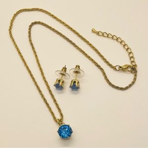 Blue Gold Necklace Stud Earrings Set